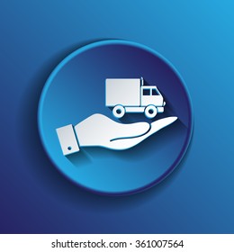 hand holding a Truck. Logistic icon. Transportation symbol. symbol icon laden truck. carriage of the goods or things