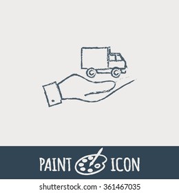 hand holding a Truck. Logistic icon. Transportation symbol. symbol icon laden truck. carriage of the goods or things