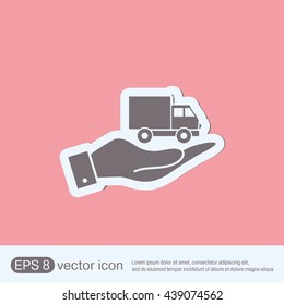 hand holding a Truck. Logistic icon. Transportation symbol. symbol icon laden truck. carriage of the goods or things