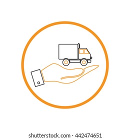 hand holding a Truck. Logistic icon. Transportation symbol. symbol icon laden truck. carriage of the goods or things