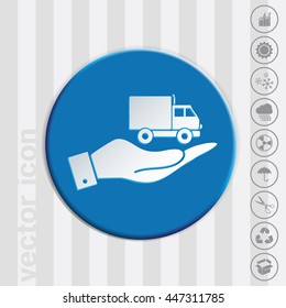 hand holding a Truck. Logistic icon. Transportation symbol. symbol icon laden truck. carriage of the goods or things