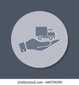 hand holding a Truck. Logistic icon. Transportation symbol. symbol icon laden truck. carriage of the goods or things