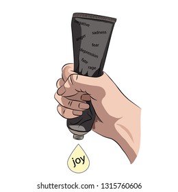 Hand holding a Tube, cartoon style vector illustration eps10 isolated on white. Suitable for printing on a t-shirt. - Vector