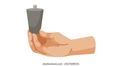 Hand holding a tube of paint or cream. Vector illustration