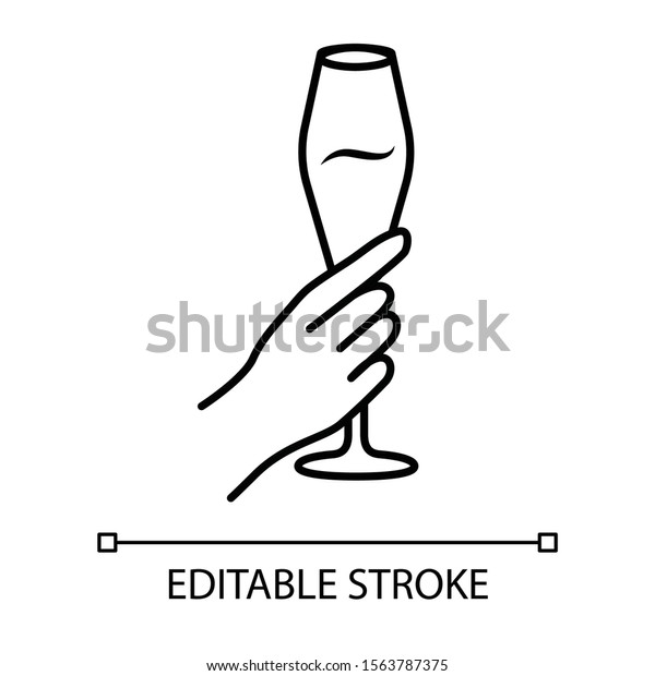 チューリップワイングラスのリニアアイコンを持つ手 シャンパンフルート グラス一杯の酒 ワインサービス 乾杯 細い線のイラスト 等高線記号 ベクター画像の輪郭描画 編集可能なストローク のベクター画像素材 ロイヤリティフリー