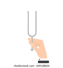 hand holding tuning fork. Vector illustration isolated on white background