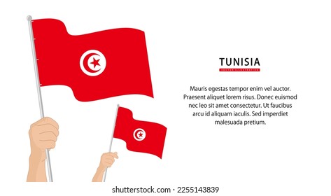 Hand holding Tunisia flag. Illustration in flat style. Waving flag of Tunisia isolated. vector illustration