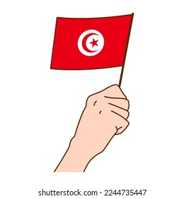 Hand Holding Tunisia National Flag Illustration. Hand Drawn Style Vector Illustration - EPS 10 Vector