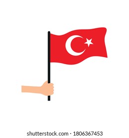 hand holding a turkey flag icon over white background, flat style, vector illustration