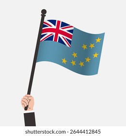 Mão Segurando Bandeira de Ondas de Tuvalu