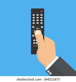 Hand Holding Tv Remote Control. Flat Style