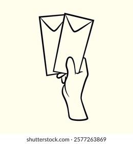 Hand Holding Two Envelopes. Thin line illustration.