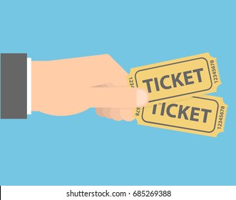 Hand Holding Two Tickets. Flat Design