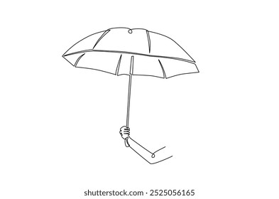 Handschirm in durchgehender einzeiliger Zeichnung. Einzeilige Kunstdarstellung eines Regenschirms. Bearbeitbarer Vektor.