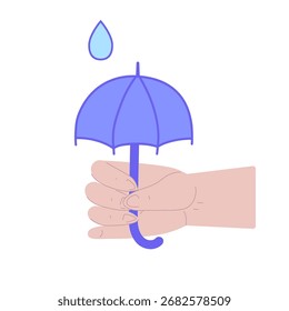 A hand holding an umbrella. Vector illustration.