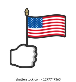 Hand holding United States of America USA flag icon sign. Happy Independence Day 4th of July