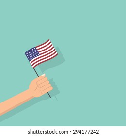 Hand Holding The United States Of America Flag - Vector Illustration