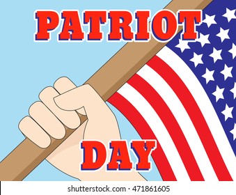 Hand holding the United States of America flag and words Patriot Day on the contour. Vector