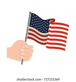 hand holding united states waving flag colorful silhouette vector illustration