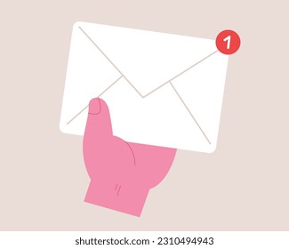 Hand holding unread e-mail illustration. Concept of communication, business, message, inbox mail, receiving letter. unread letter icon. Flat vector style illustration.