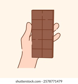 Hand Holding Unwrapped Chocolate Bar Icon Illustration