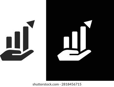 Hand holding upward growth bar chart graphic design illustration