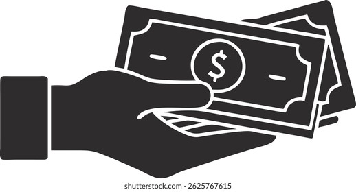Hand holding us dollar bills financial concept transparent silhouette design