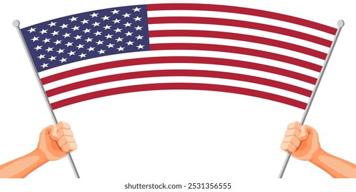 Hand Holding a USA Flag close up Vector Cartoon Illustration