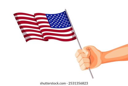 Hand Holding a USA Flag close up Vector Cartoon Illustration