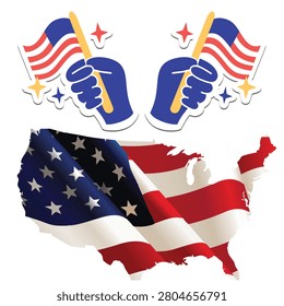 Hand holding USA flag map illustration for Independence Day celebration