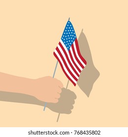 Hand holding the usa flag, vector illustration design. Hands collection.