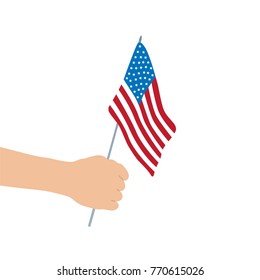 Hand holding the usa flag, vector illustration design. Hands collection.