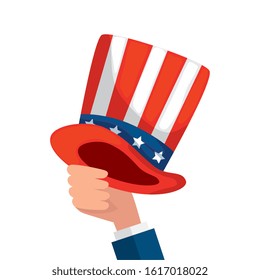 hand holding usa hat design, United states america independence presidents day nation us country and national theme Vector illustration