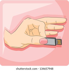 Hand holding USB flash drive