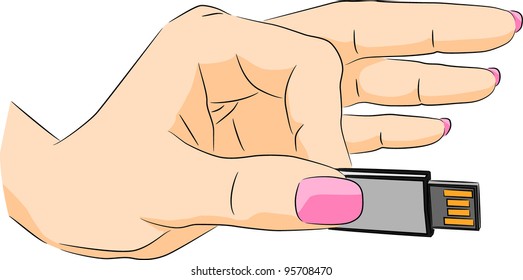 Hand holding USB flash drive