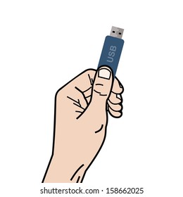 hand holding usb memory stick, blue usb flash drive