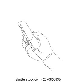 hand holding and using smartphone illustration in continuous line drawing