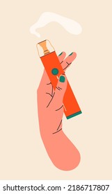 Hand holding vape, colorful illustration. Electronic cigarettes and vape concept. Modern vector illustration. Variety of designs vape pens and pod mods. Flat vector design for web.