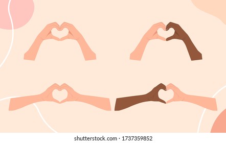 Hand holding variation of object, Woman hands make heart sign,
Hands Diverse Diversity Ethnic Ethnicity Variation, International Human Rights awareness month illustration for global equality and peace