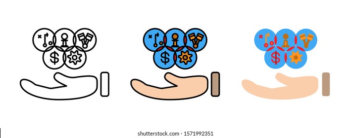 hand holding Various symbols icon set isolated on white background for web design ,Business Strategy Concept