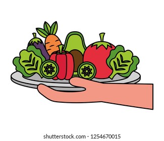 hand holding vegetables on dish healthy food