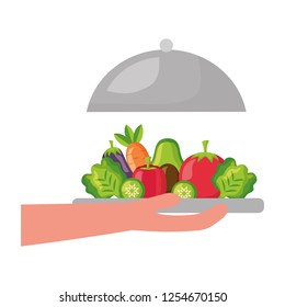 hand holding vegetables on dish healthy food