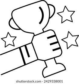 hand holding victory trophy with three stars