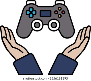 A hand holding a video game controller. The controller is in the air, as if it is being protected