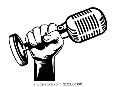 Hand holding vintage microphone illustration