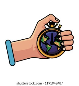 Hand holding vintage world clock