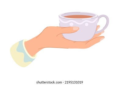 Ilustración de la Copa Violeta de Mano con el Vector de Bebida de Café Caliente