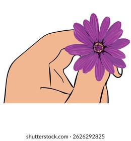 hand holding a violet flower illustration freshness spring