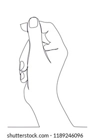 Hand holding virtual paper isolated on white. One line. sketch