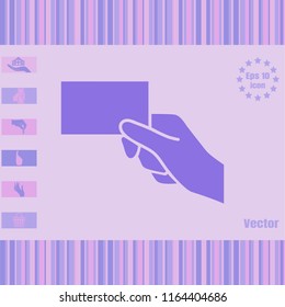 hand holding visit card vector icon. Flat design style